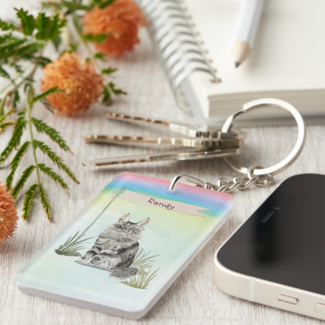 Custom Name Maine Coon Cat Pet Key Ring (Front Right)