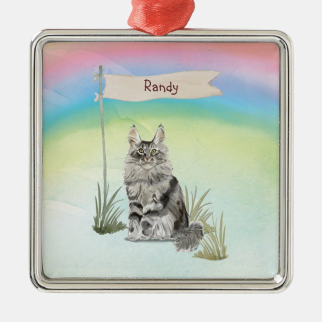 Custom Name Maine Coon Cat Pet Metal Ornament (Front)