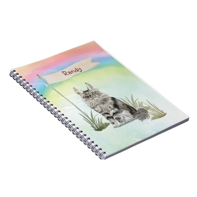 Custom Name Maine Coon Cat Pet Notebook (Right Side)