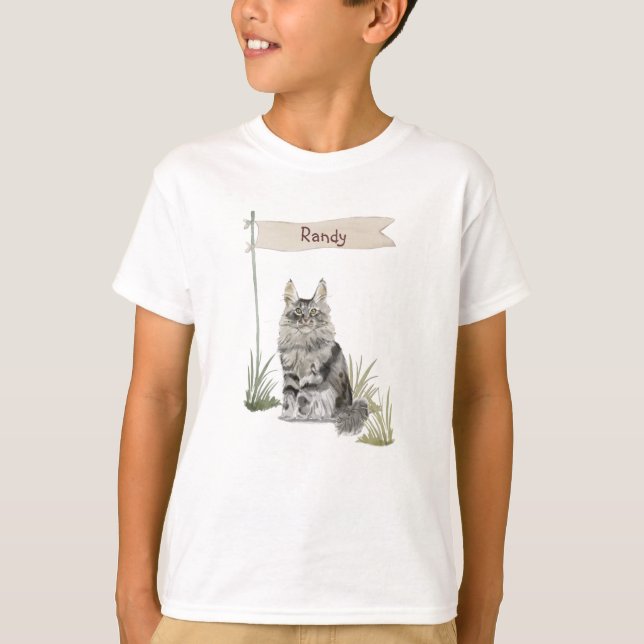 Custom Name Maine Coon Cat Pet T-Shirt (Front)