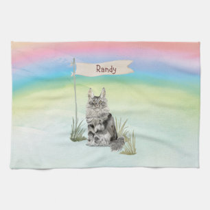 Custom Name Maine Coon Cat Pet Tea Towel