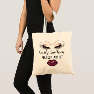 Custom Name Makeup Artist Kiss Eyelashes Girly Tote Bag