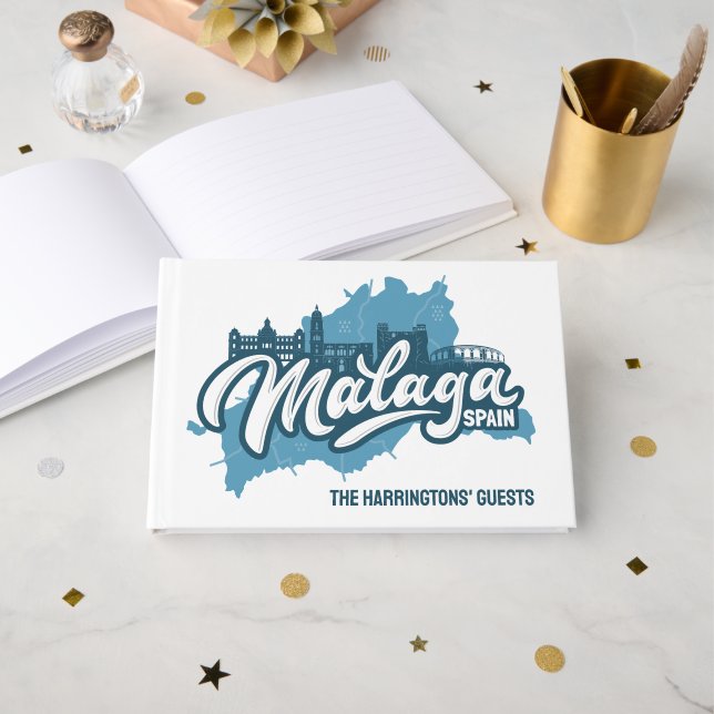 Custom Name Malaga Spain Guest Book (Front Open)