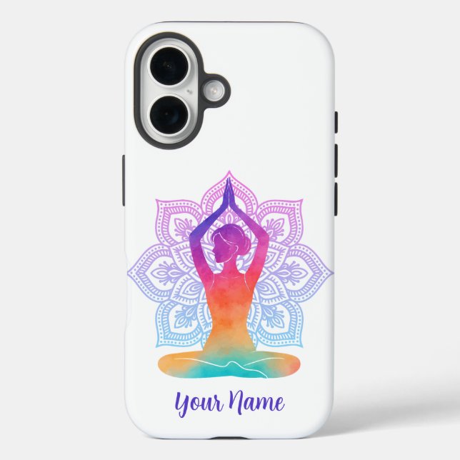 Custom Name Mandala Yoga iPhone Case (Back)