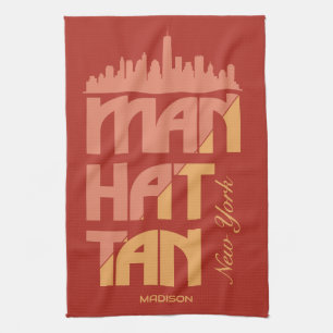 Custom Name Manhattan New York Tea Towel