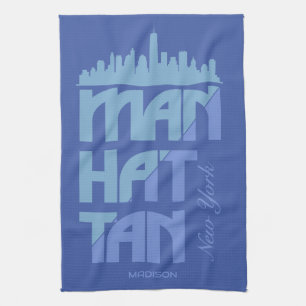Custom Name Manhattan New York Tea Towel
