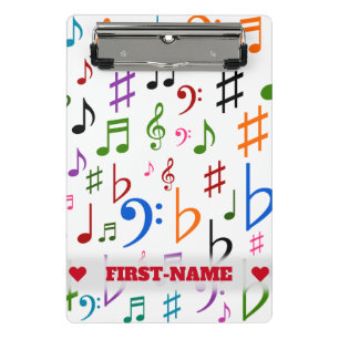 Custom Name; Many Colourful Music Notes and Mini Clipboard
