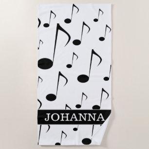 Custom Name + Many Musical Notes Pattern Beach Towel