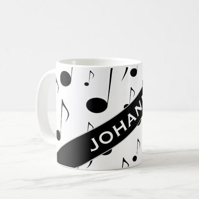 Custom Name + Many Musical Notes Pattern Mug (Front Left)