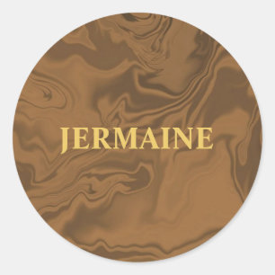 Custom name marble brown texture classic round sticker