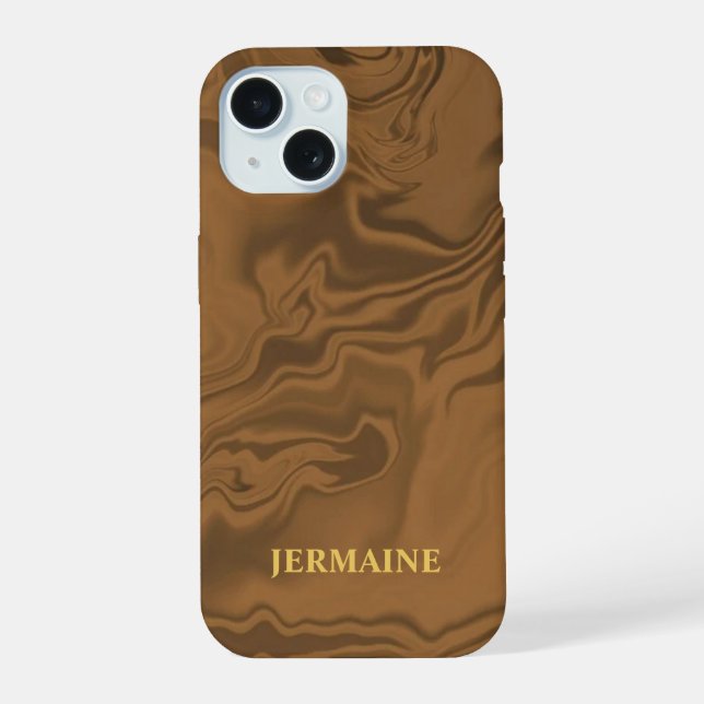 Custom name marble brown texture iPhone 15 case (Back)
