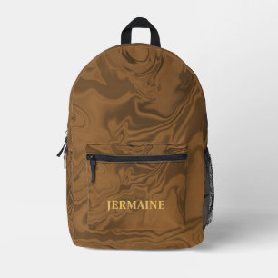 Custom name marble brown texture printed backpack