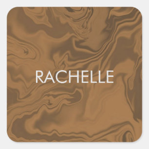 Custom name marble brown texture square sticker