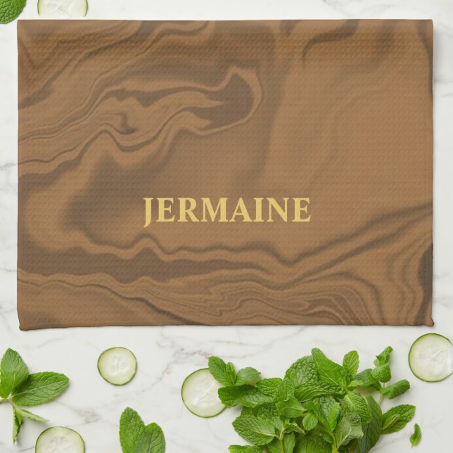 Custom name marble brown texture tea towel (Folded)
