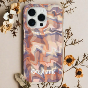 Custom Name Marble Tartan Waves Boho Terracotta iPhone 15 Pro Case