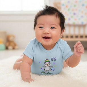 Custom Name Mardi Gras Boy Goose Carnival Baby Bodysuit