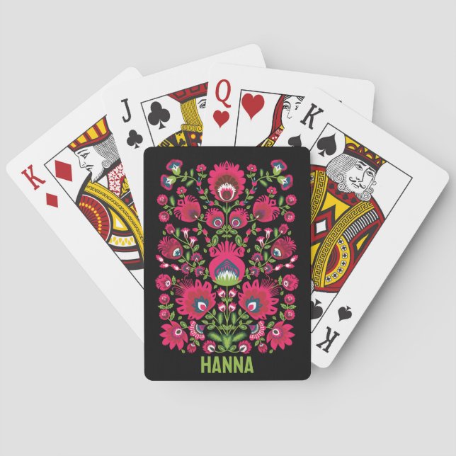 Custom name Maroon symmetrical Folk Wycinanki  Playing Cards (Back)
