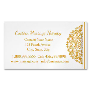 Custom Name Massage Therapy Gold Mandala  Magnetic Business Card