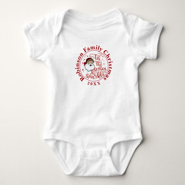 Custom Name Matching Family Christmas Santa Baby Bodysuit (Front)