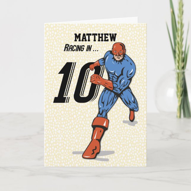 Custom Name, Matthew, 10th Birthday Superhero Card (Front)