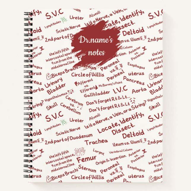 Custom Name Medical Anatomy Doodle Pattern Noteboo Notebook (Front)