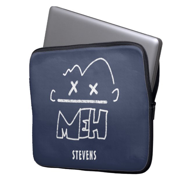 Custom Name Meh Funny Face Emoji Laptop Sleeve (Front Left)