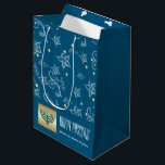 Custom Name, Menorah, Floral Pattern Passover Medium Gift Bag<br><div class="desc">Happy Passover. Menorah and Star of David with gold foil embellishments Floral Pattern Passover Gift Bag with personalised names and text. Matching cards and gifts available in the Jewish Holidays Category of our store.</div>