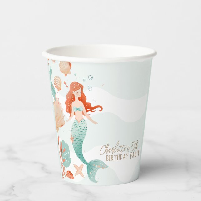 Custom Name Mermaid Bash Birthday Party Paper Cups (Front)