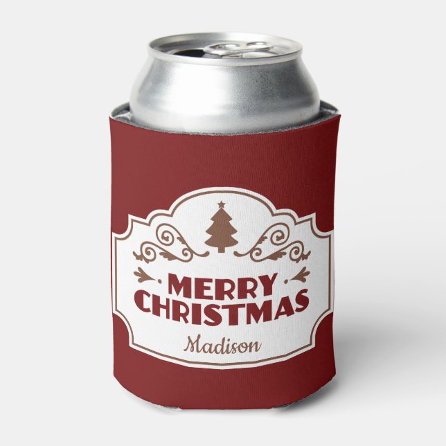 Custom name Merry Christmas can cooler (Can Front)