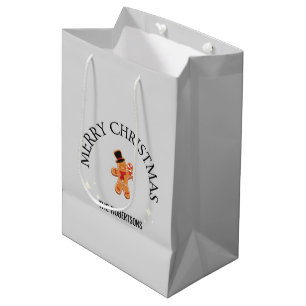 Custom name Merry Christmas gingerbread man grey Medium Gift Bag