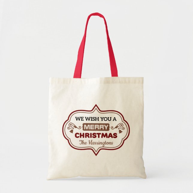 Custom name Merry Christmas tote bags (Front)