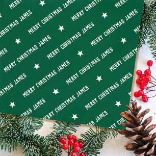 Custom Name Merry Christmas Typography Green Tissue Paper