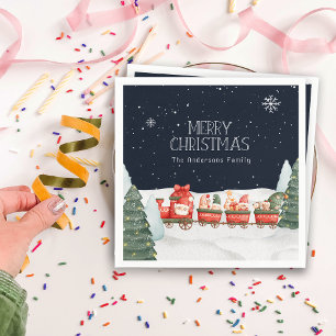 Custom Name Merry Christmas Winter Snow Gnomies Napkin