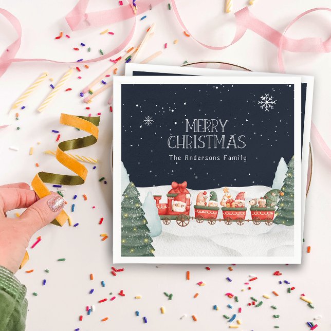 Custom Name Merry Christmas Winter Snow Gnomies Napkin (Custom Name Merry Christmas Winter Snow Gnomies Napkins)
