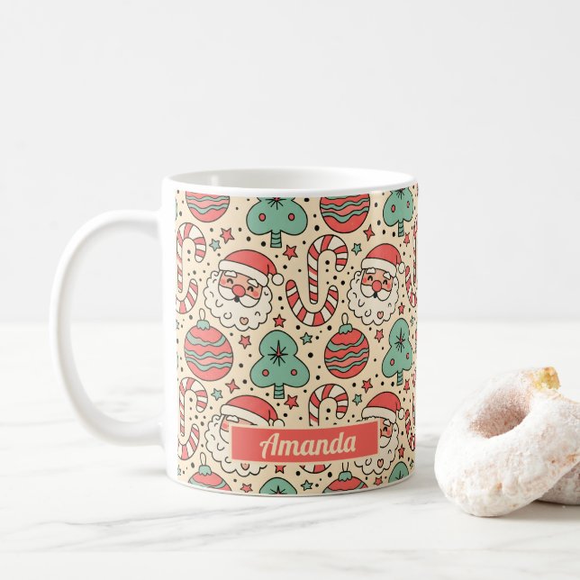 Custom Name Merry & Groovy Retro Christmas Mug (With Donut)