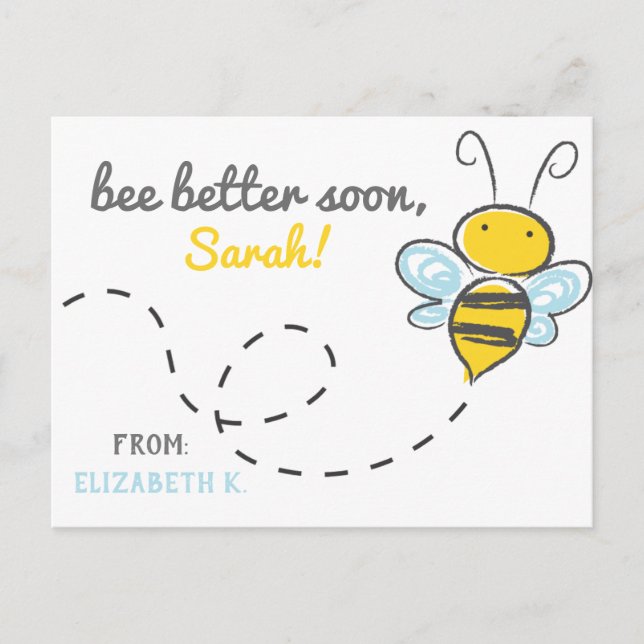 *Custom name message recipient* bee better soon! Postcard (Front)
