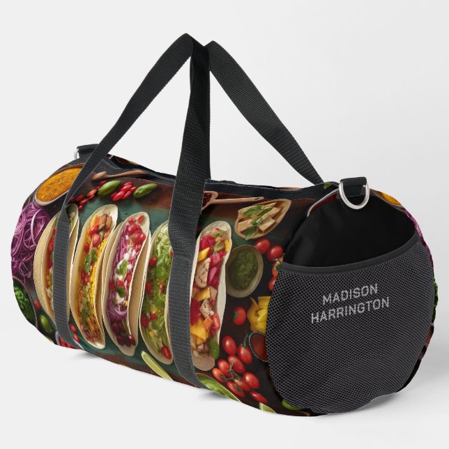 Custom Name Mexican Food Duffle Bag (Right Corner)