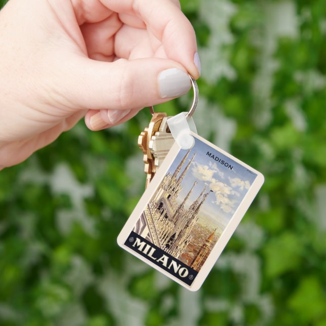 Custom name Milano (Milan) Vintage Travel Key Ring (Hand)