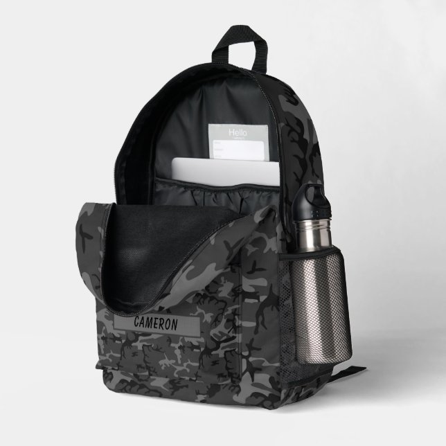Custom Name Military Dark Grey Camouflage Printed Backpack (Back Corner Right (Open))