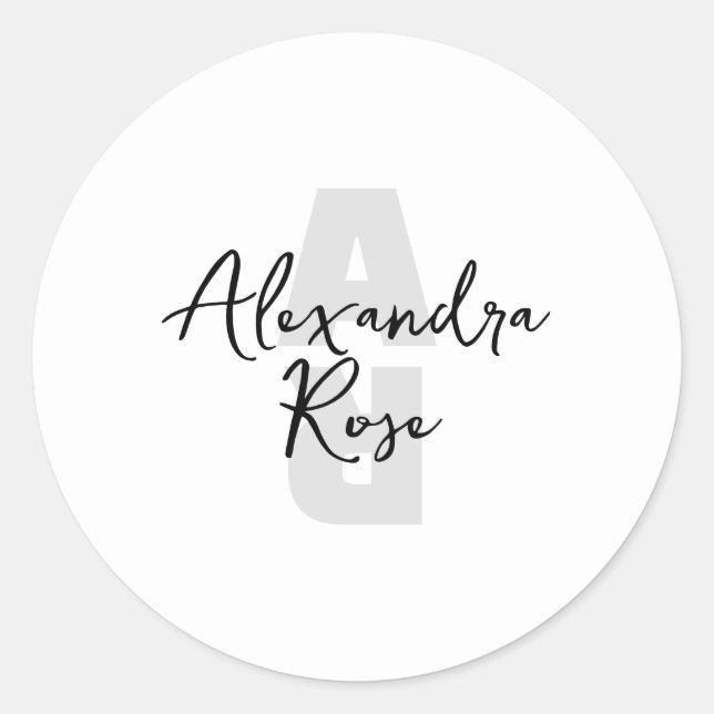 Custom Name Minimal Monogram Classic Round Sticker (Front)