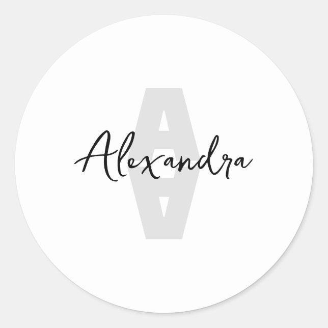 Custom Name Minimal Monogram Classic Round Sticker (Front)