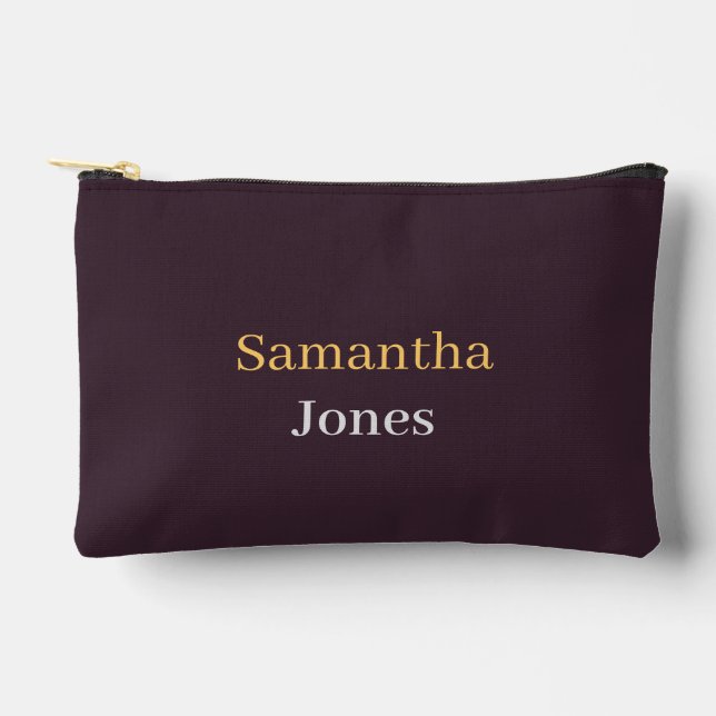 Custom name minimalist modern burgundy accessory pouch (Front)