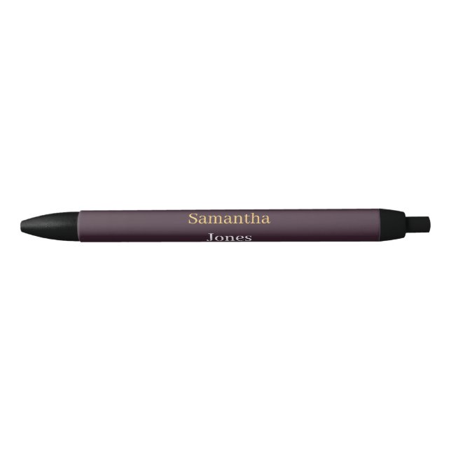 Custom name minimalist modern burgundy black ink pen (Front)