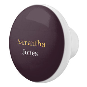 Custom name minimalist modern burgundy ceramic knob