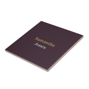 Custom name minimalist modern burgundy ceramic tile
