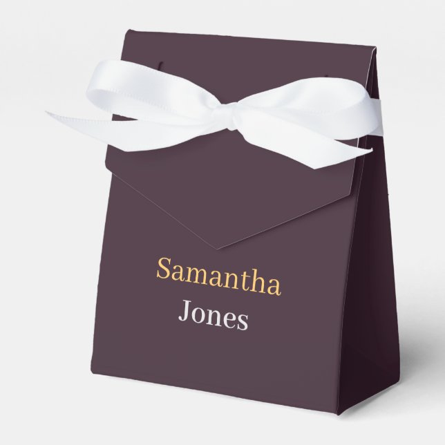 Custom name minimalist modern burgundy favour box (Front Side)