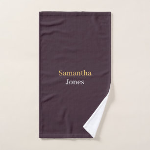 Custom name minimalist modern burgundy hand towel