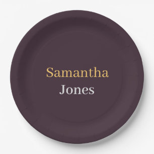Custom name minimalist modern burgundy paper plate