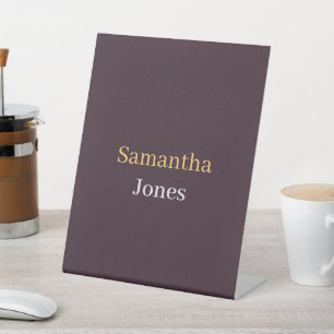 Custom name minimalist modern burgundy pedestal sign