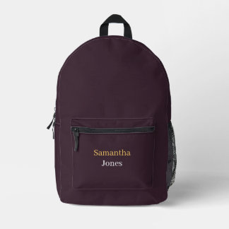 Custom name minimalist modern burgundy printed backpack
